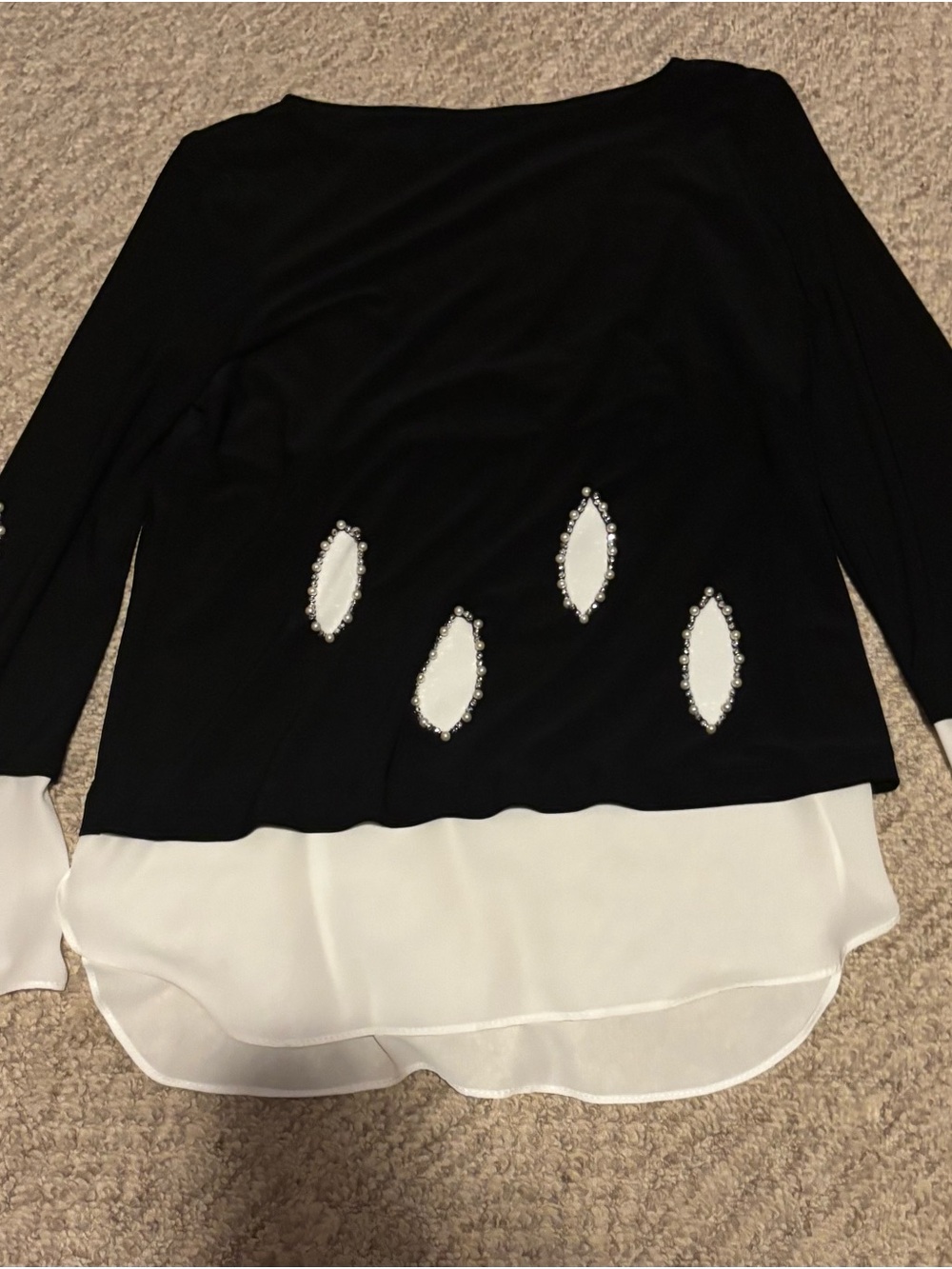 Joseph Ribkoff Black & White Layered Women's Top with Jewel teardrop Accents